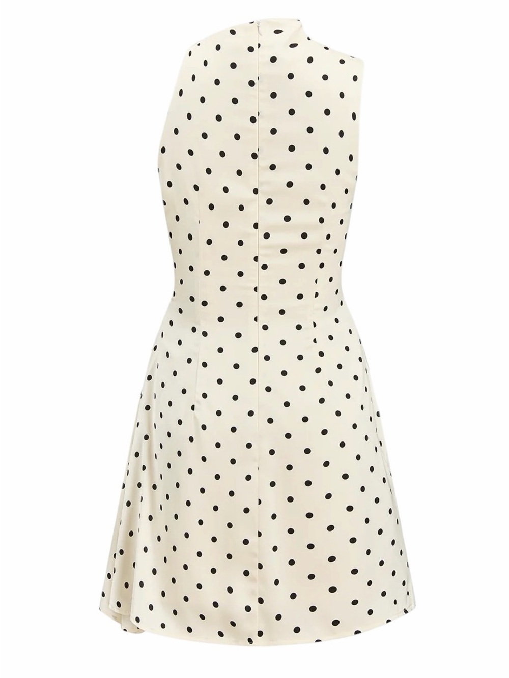 Commense Satin Polka Dot Ruched Mini Dress Cream Black Medium NWT Sleeveless - Picture 2 of 9
